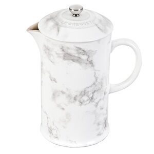 NWT Le Creuset 27 oz French Press Coffee Urn Maker in white marble gray tone NIB